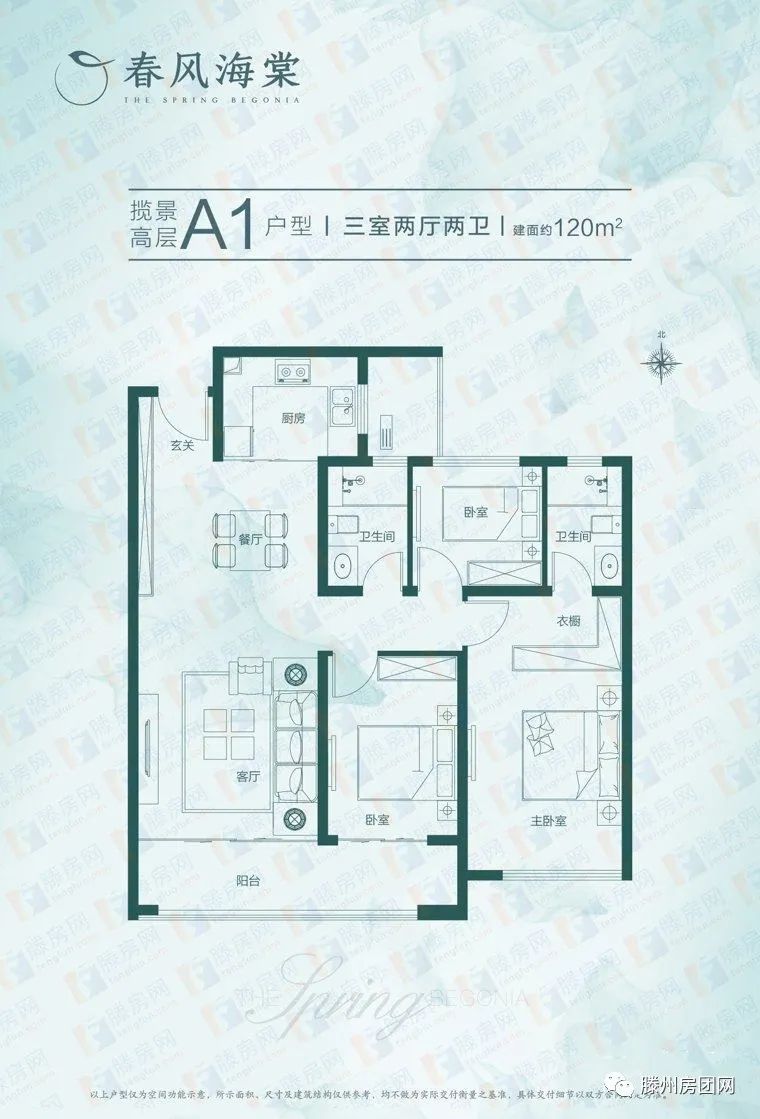 滕州春风海棠高层洋房户型图首更 主力户型建面范围约120-175㎡(图1)