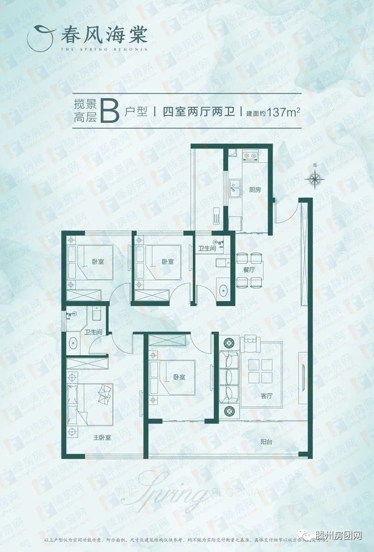 滕州春风海棠高层洋房户型图首更 主力户型建面范围约120-175㎡(图2)
